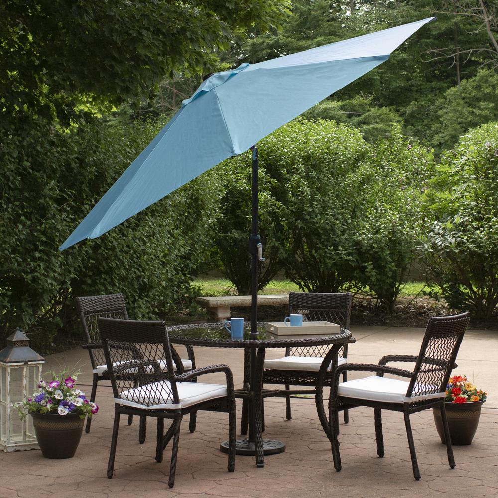9ft Outdoor Patio Market Umbrella with Hand Crank and Tilt  Turquoise Blue. Picture 3