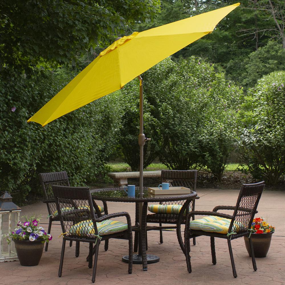 9ft Outdoor Patio Market Umbrella with Hand Crank and Tilt  Yellow. Picture 3