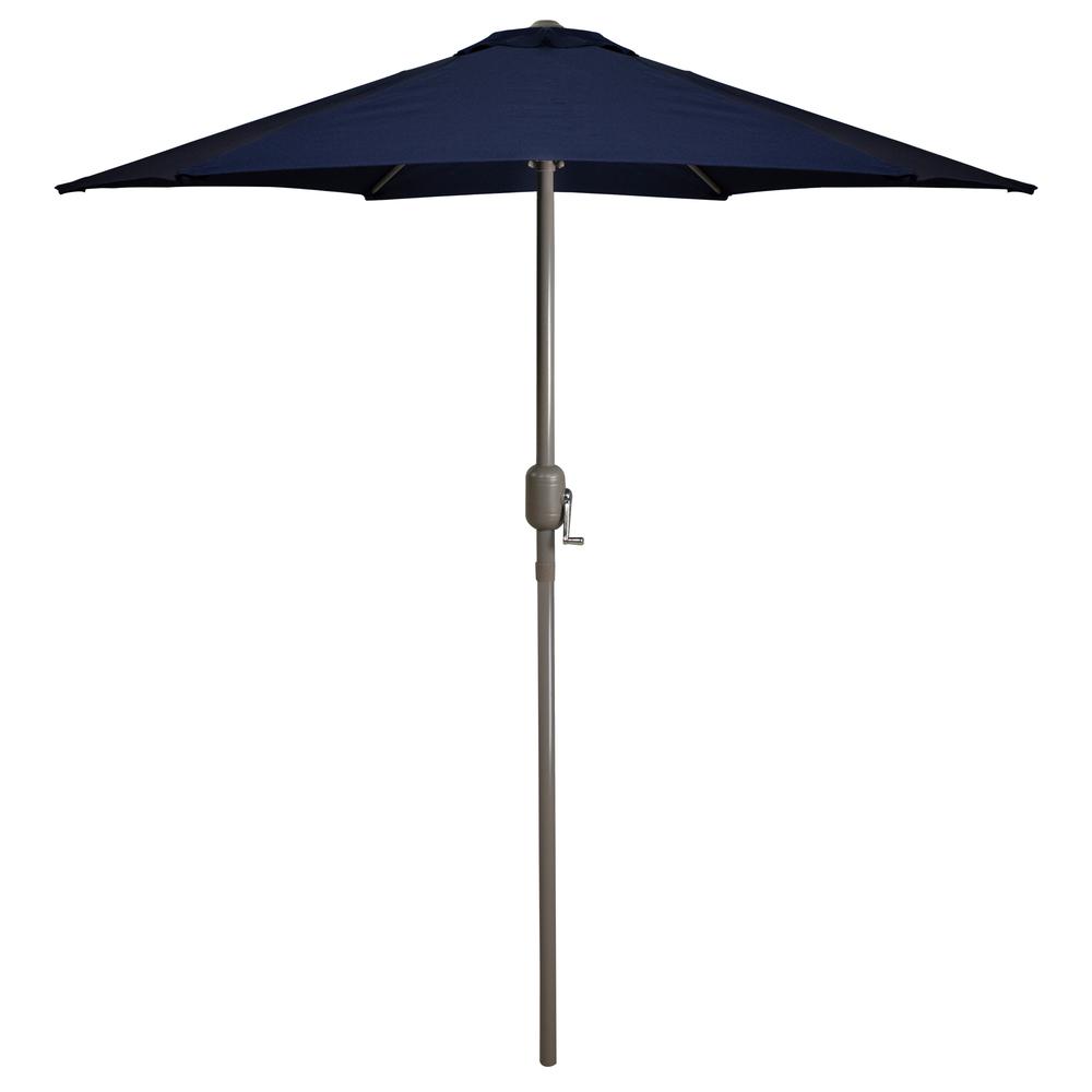 7.5ft Outdoor Patio Market Umbrella with Hand Crank  Navy Blue. Picture 1