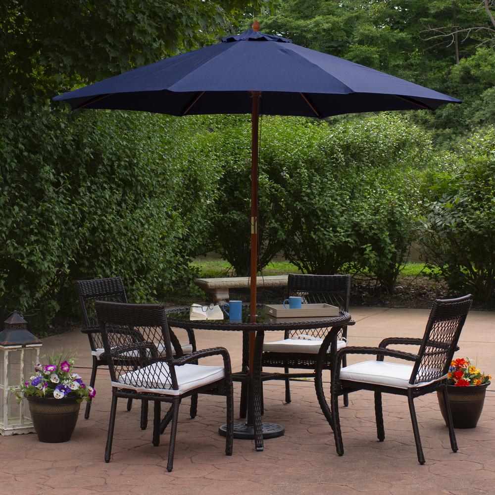 9ft Outdoor Patio Market Umbrella with Wooden Pole  Navy Blue. Picture 2