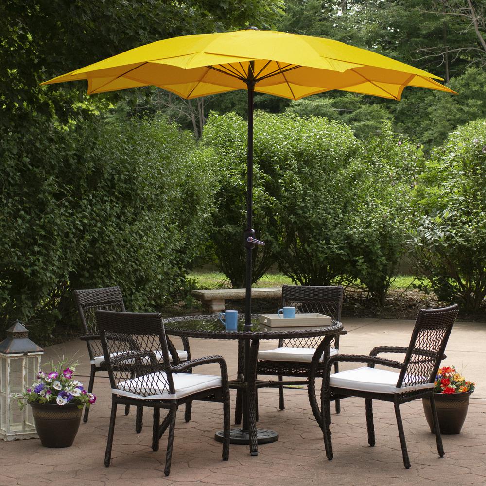 8.85ft Outdoor Patio Lotus Umbrella with Hand Crank  Yellow. Picture 2