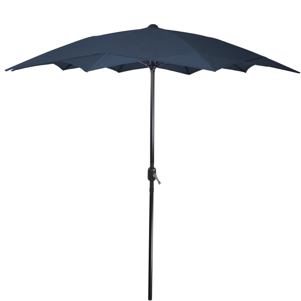 8.5ft Outdoor Patio Lotus Umbrella with Hand Crank  Navy Blue. Picture 1