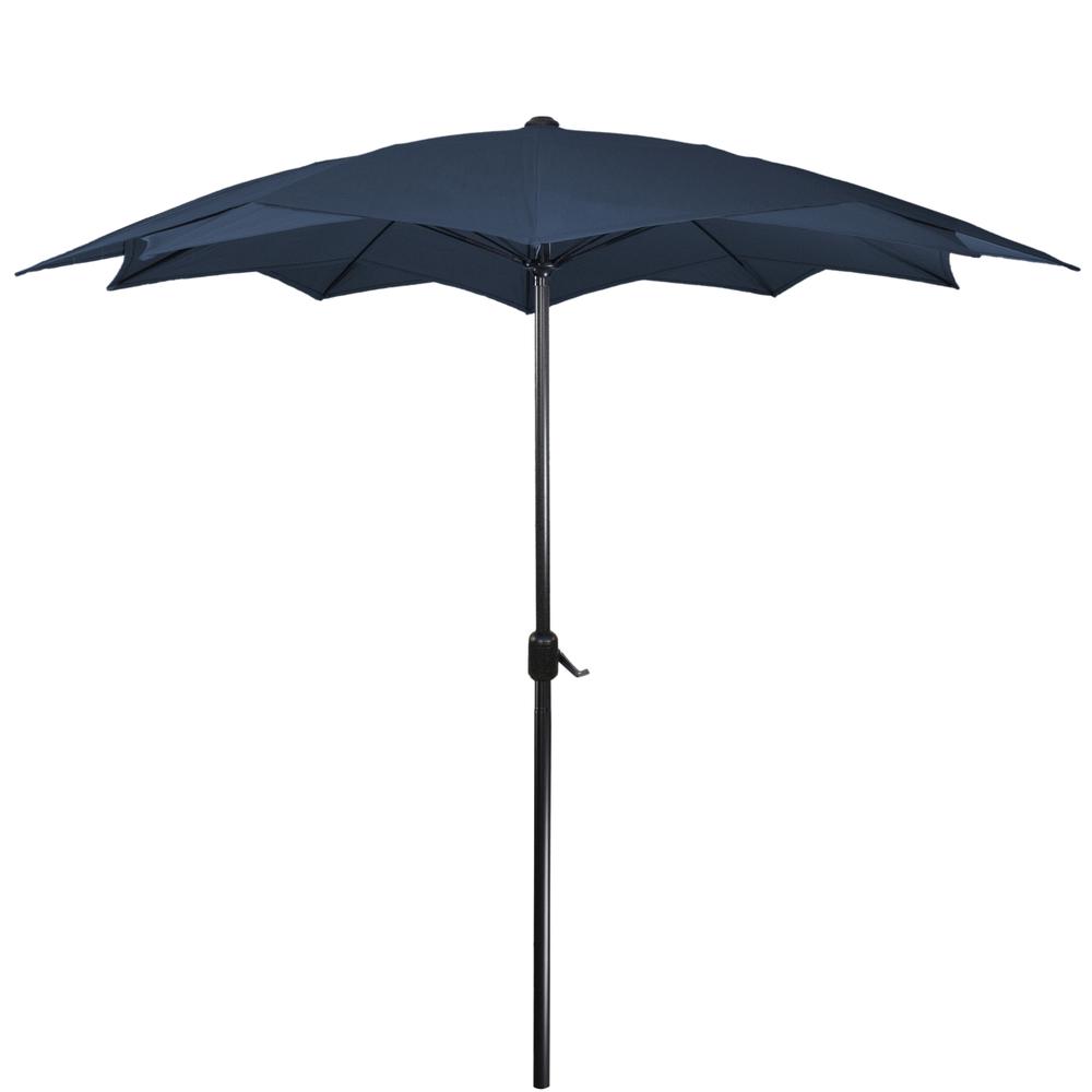 8.5ft Outdoor Patio Lotus Umbrella with Hand Crank  Navy Blue. Picture 4