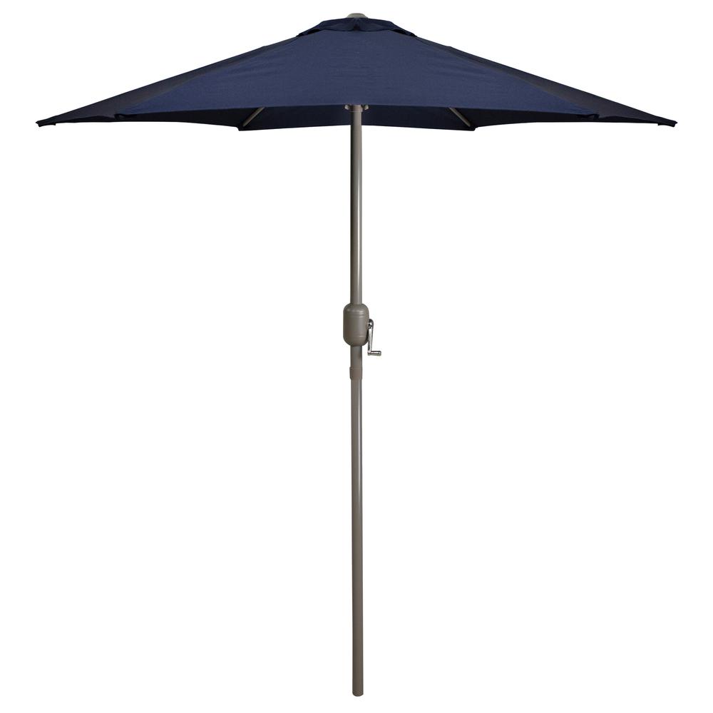 7.5ft Outdoor Patio Market Umbrella with Hand Crank  Navy Blue. Picture 1