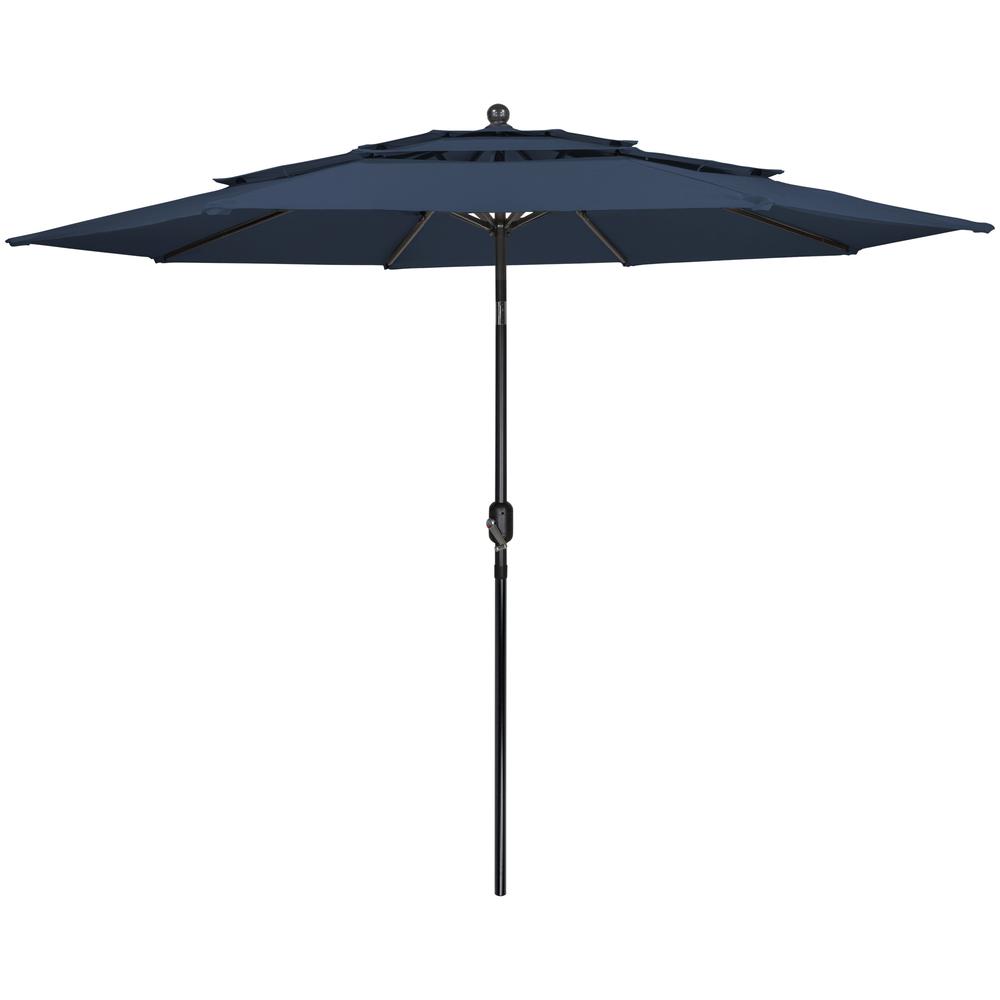 9.75ft Outdoor Patio Market Umbrella with Hand Crank and Tilt  Navy Blue. Picture 1