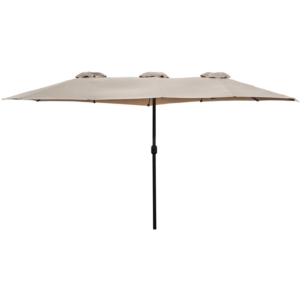 15' Outdoor Patio Market Umbrella with Hand Crank  Beige. Picture 1