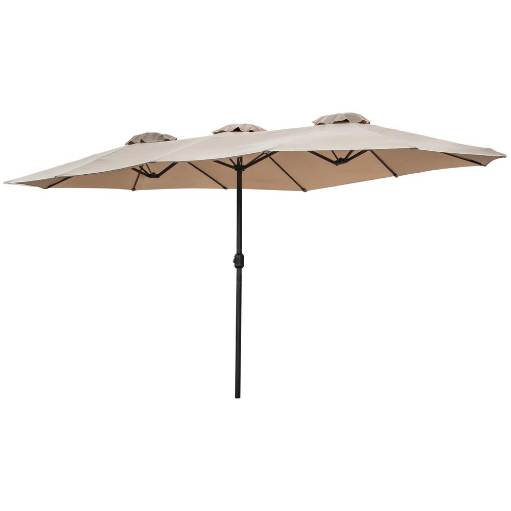15' Outdoor Patio Market Umbrella with Hand Crank  Beige. Picture 3
