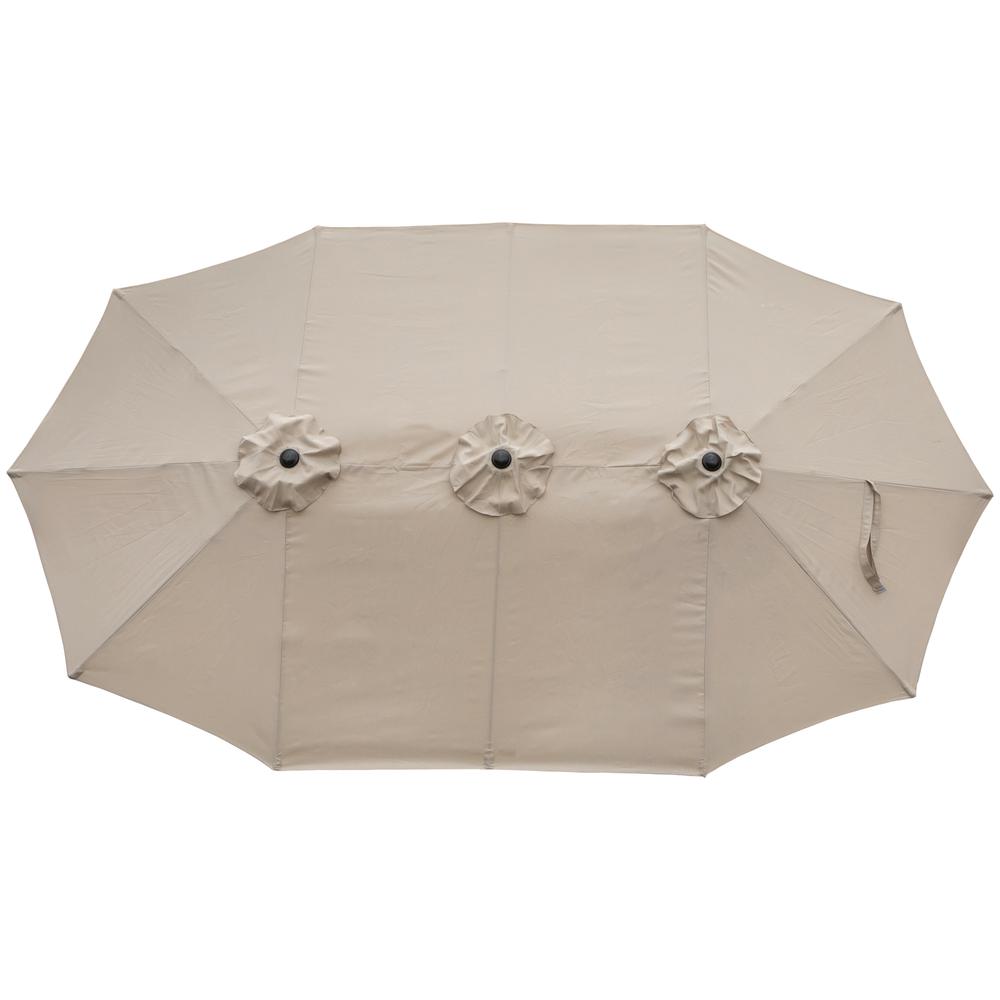 15' Outdoor Patio Market Umbrella with Hand Crank  Beige. Picture 2