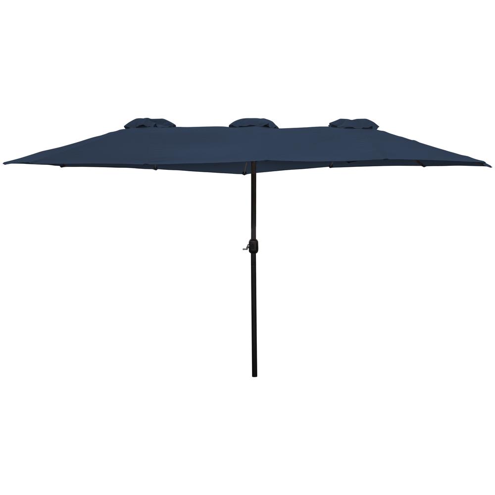 15' Outdoor Patio Market Umbrella with Hand Crank  Navy Blue. Picture 1