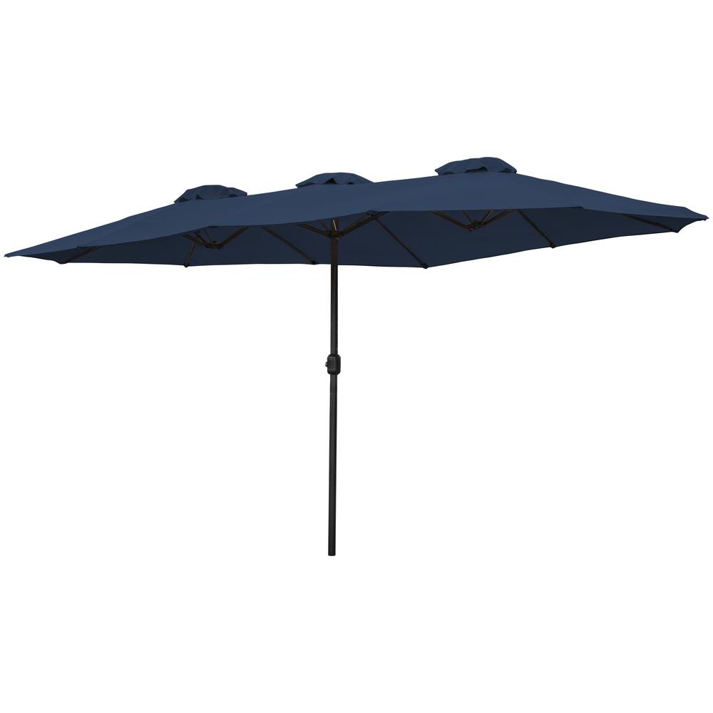 15' Outdoor Patio Market Umbrella with Hand Crank  Navy Blue. Picture 3