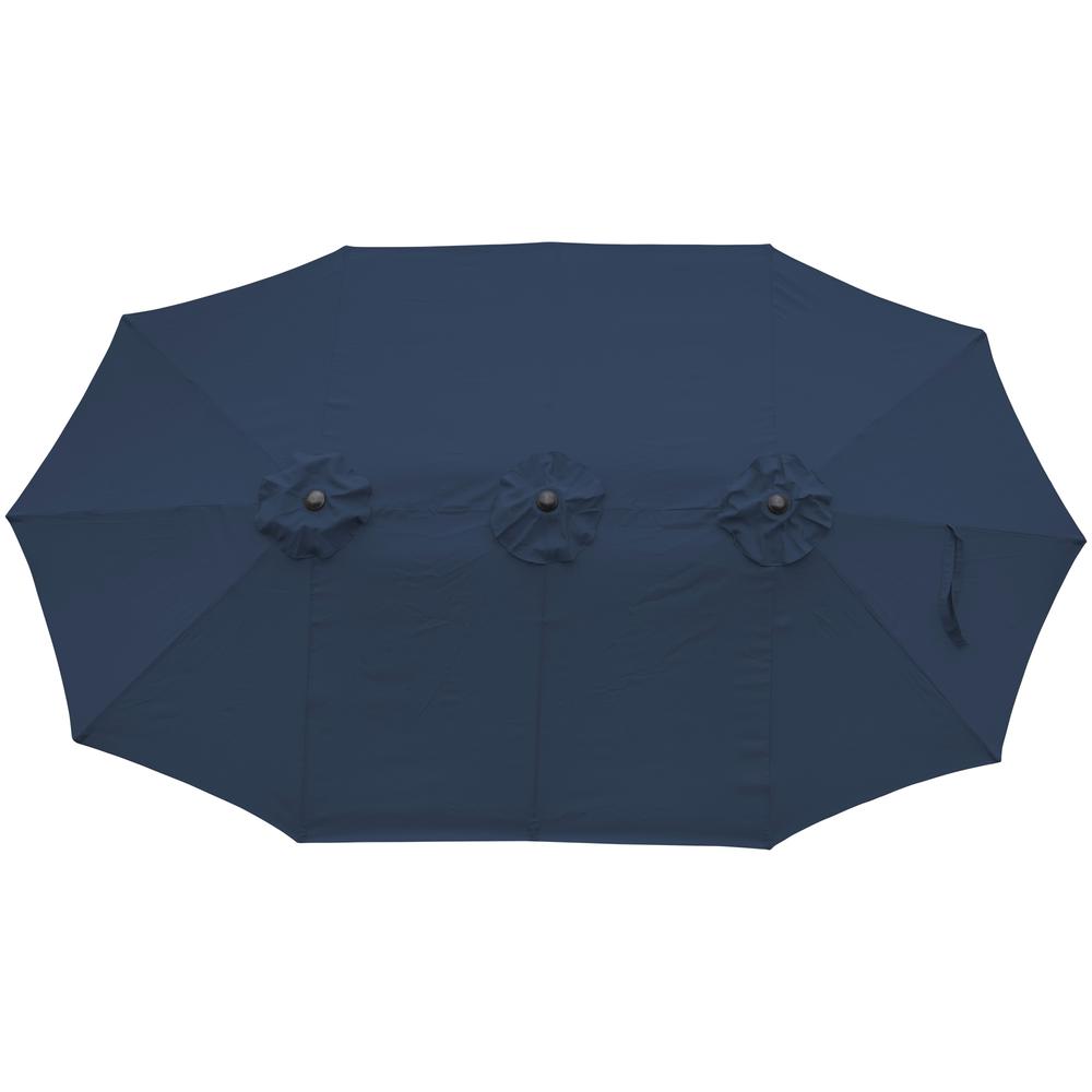 15' Outdoor Patio Market Umbrella with Hand Crank  Navy Blue. Picture 2