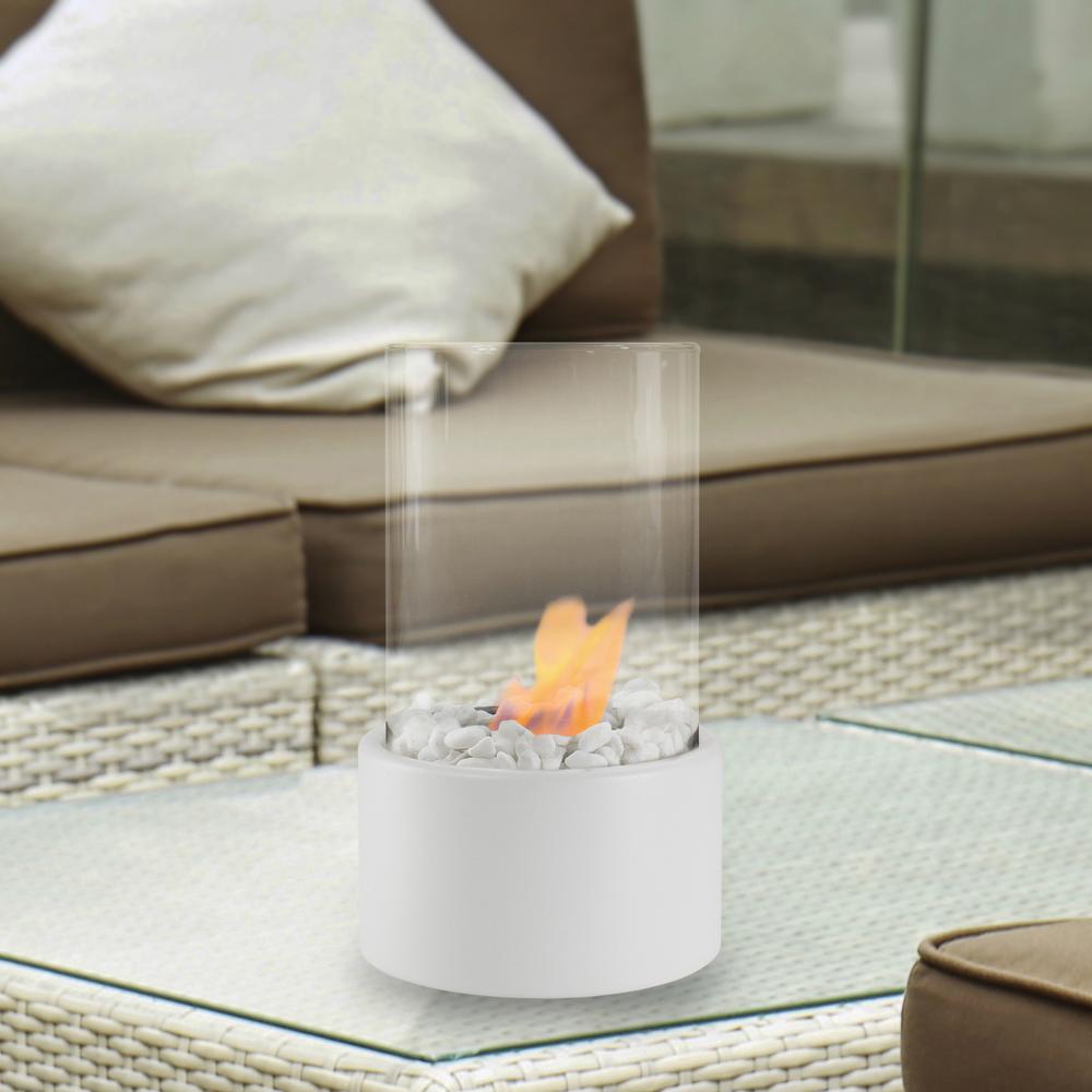 10.5" Bio Ethanol Round Portable Tabletop Fireplace with White Base. Picture 6