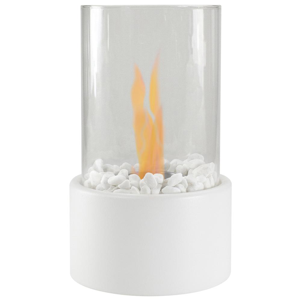 10.5" Bio Ethanol Round Portable Tabletop Fireplace with White Base. Picture 1