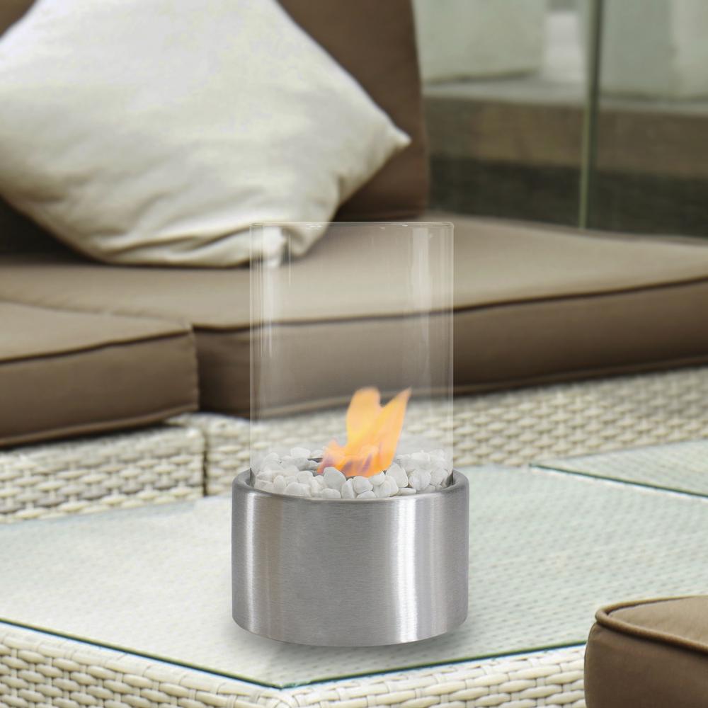 10.5" Bio Ethanol Round Portable Tabletop Fireplace with Silver Base. Picture 6