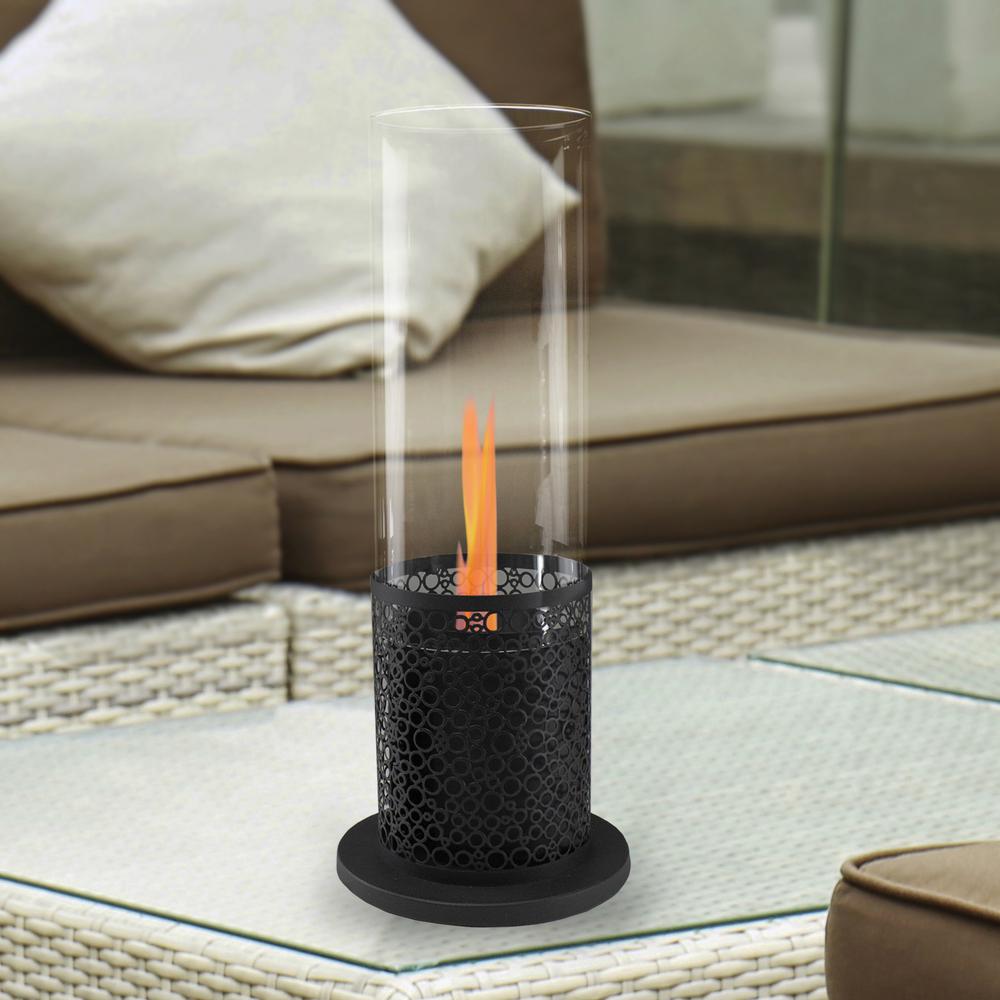 19.75" Bio Ethanol Round Portable Tabletop Fireplace with Black Decorative Base. Picture 2