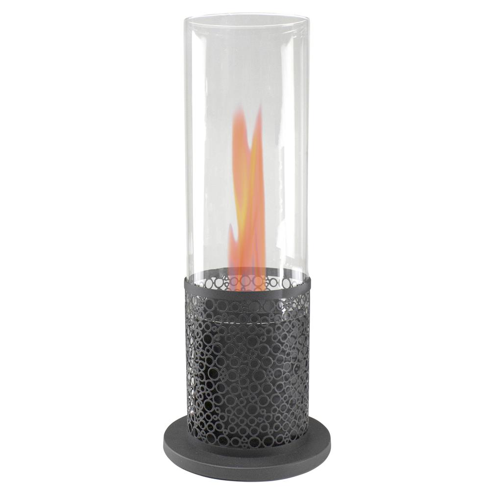 19.75" Bio Ethanol Round Portable Tabletop Fireplace with Black Decorative Base. Picture 1