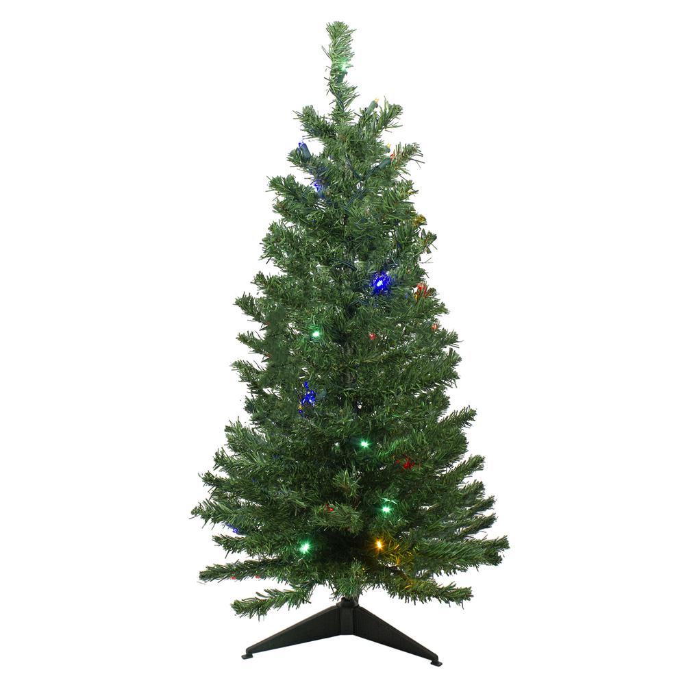 3' Pre-Lit Medium Mixed Classic Pine Artificial Christmas Tree - Multicolor LED Lights. Picture 1