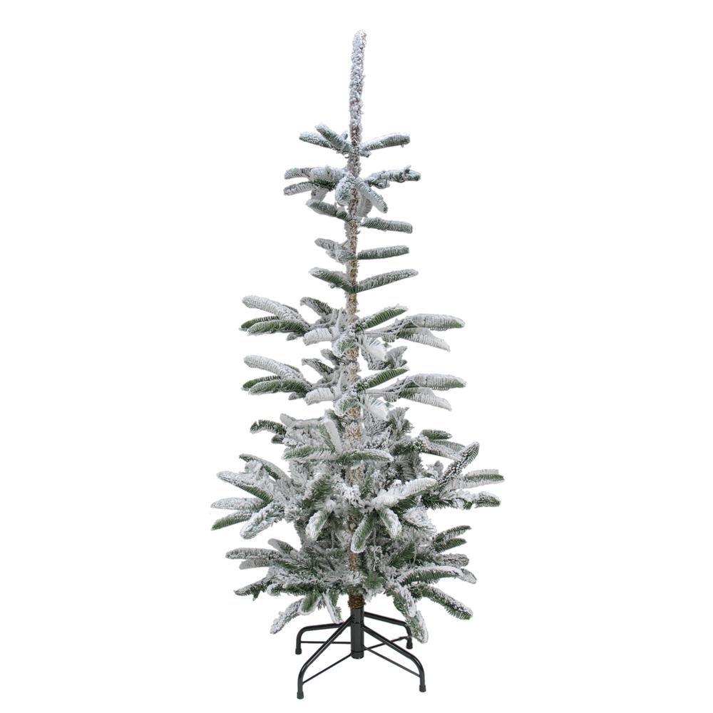 6.5' Green Slim Flocked Noble Fir Artificial Christmas Tree - Unlit. Picture 1