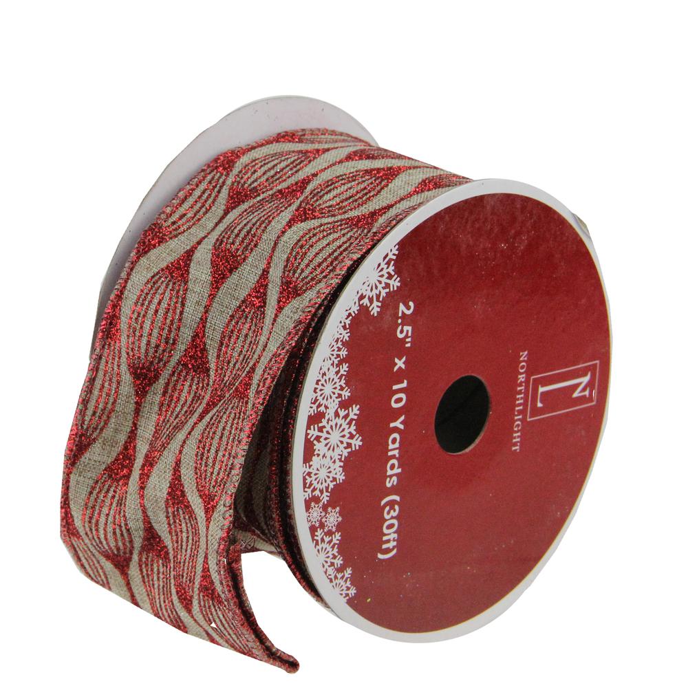 Club Pack of 12 Red and Beige Christmas Wired Craft Ribbons 2.5" x 120 Yards. Picture 1