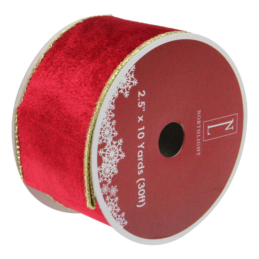 Pack of 12 Solid Bright Red Wired Christmas Craft Ribbon Spools - 2.5" x 120 Yards. Picture 3