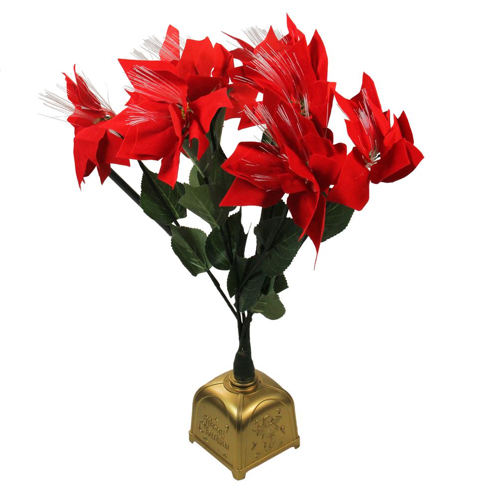 20" Red and Green Pre-Lit Fiber Optic Poinsettia Artificial Christmas Plant. Picture 2