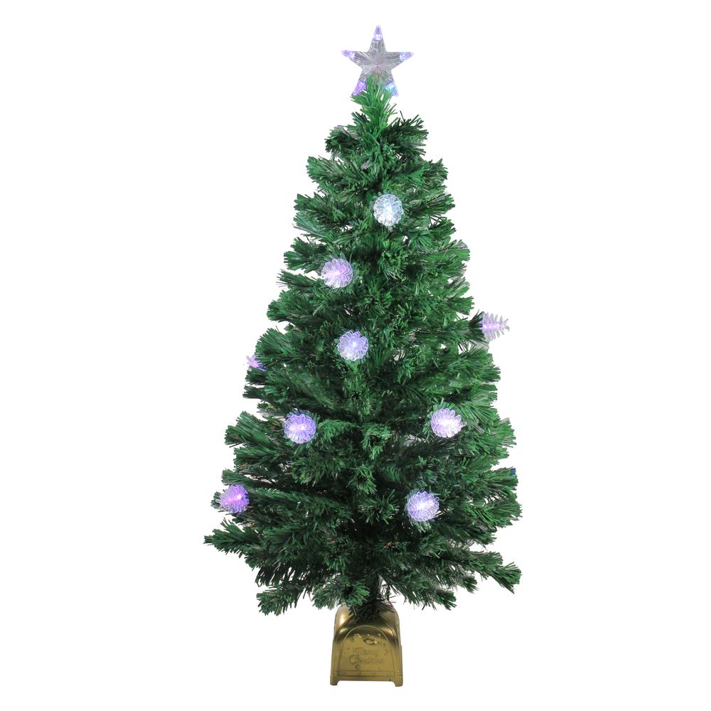 4' Pre-Lit Medium Fiber Optic Pine Cone Artificial Christmas Tree - Multicolor LED Lights. Picture 1