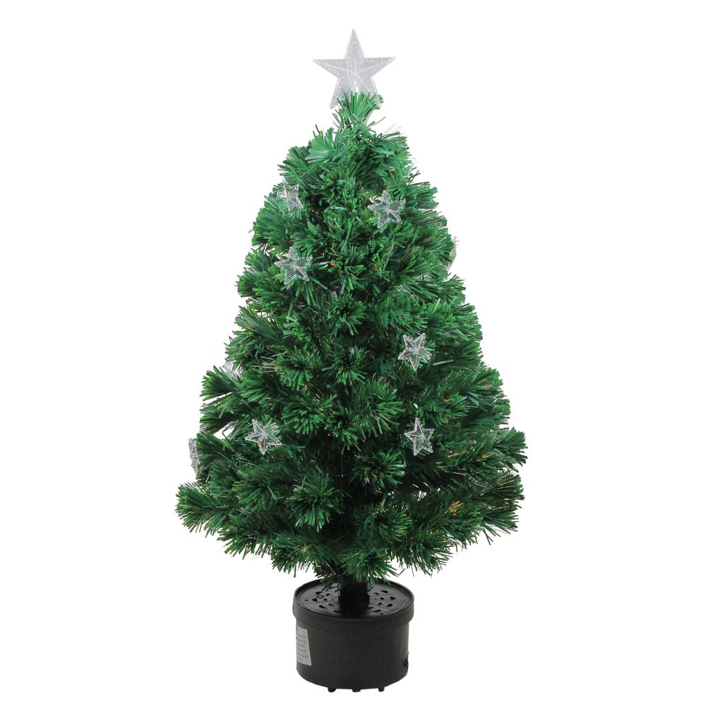 4' Pre-Lit Potted Fiber Optic Artificial Christmas Tree with Stars-Multi Lights. Picture 1