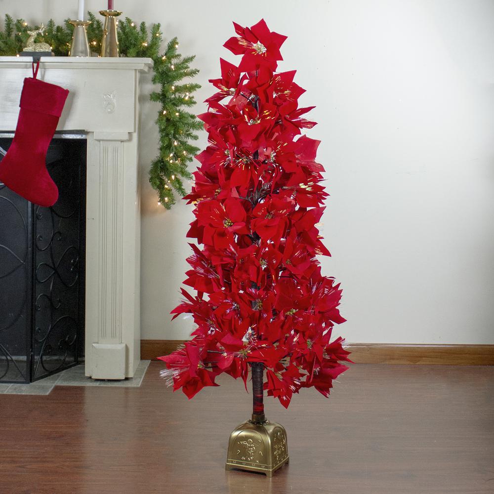 4' Pre-Lit Fiber Optic Color Changing Red Poinsettia Christmas Tree. Picture 2