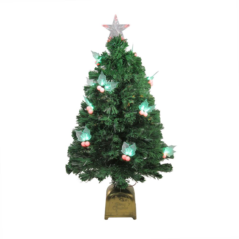 3' Pre-Lit Medium Profile Holly Berries Artificial Christmas Tree - Multi-Color LED Lights. Picture 1
