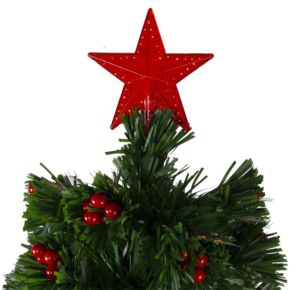 3' Pre-Lit Color Changing Fiber Optic Christmas Tree with Red Berries. Picture 4