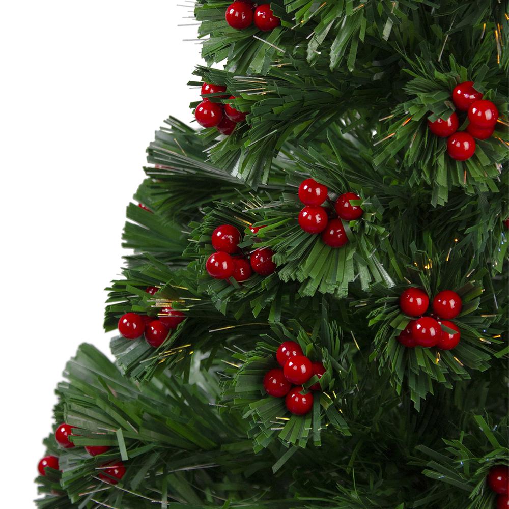 3' Pre-Lit Color Changing Fiber Optic Christmas Tree with Red Berries. Picture 3