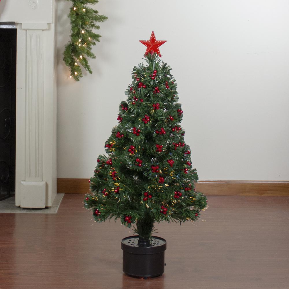 3' Pre-Lit Color Changing Fiber Optic Christmas Tree with Red Berries. Picture 2
