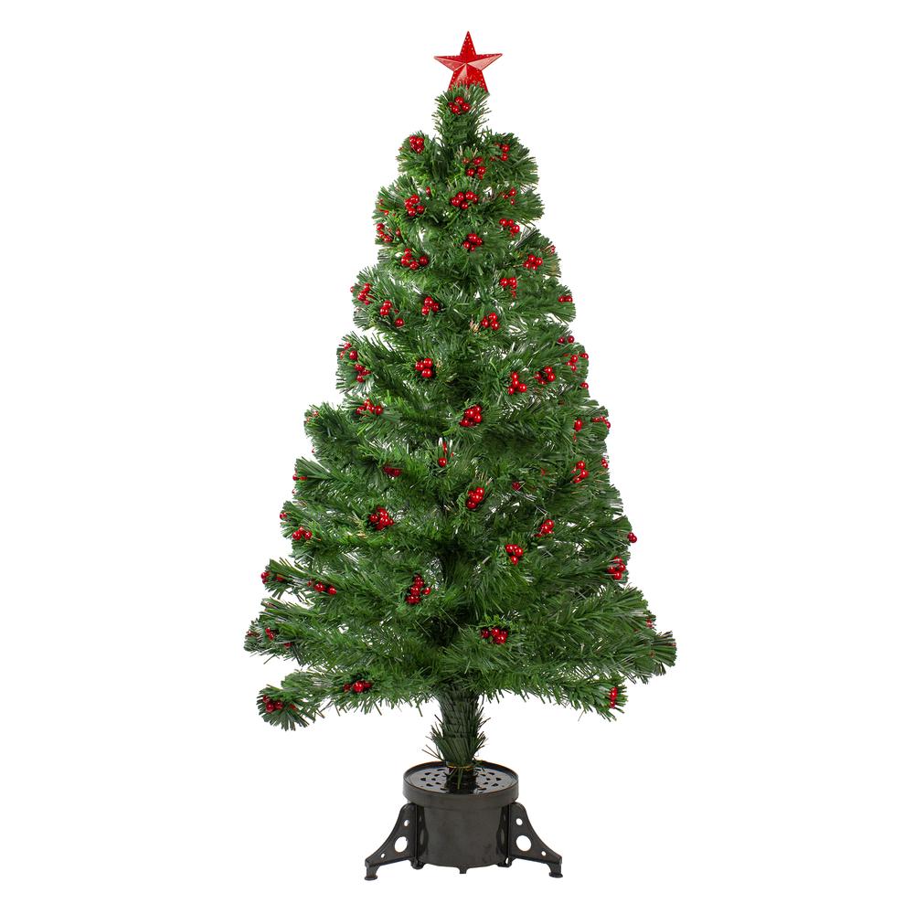 4' Pre-Lit Color Changing Artificial Christmas Tree with Red Berries. Picture 1