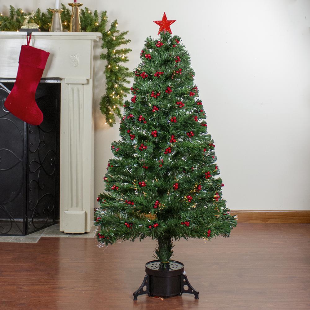 4' Pre-Lit Color Changing Artificial Christmas Tree with Red Berries. Picture 2