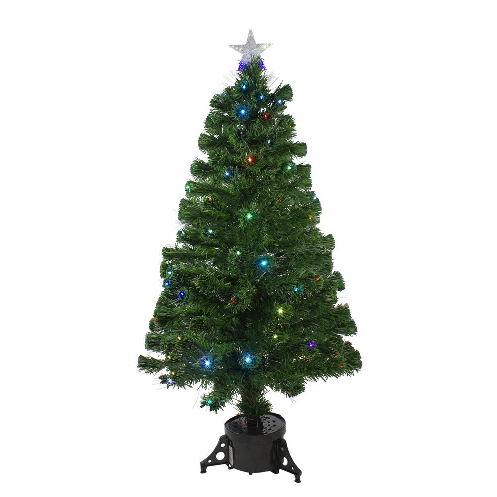 4' Pre-Lit Potted Fiber Optic with Star Tree Topper Medium Artificial Christmas Tree- Multicolor LED Lights. Picture 1