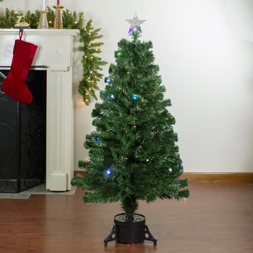 4' Pre-Lit Potted Fiber Optic with Star Tree Topper Medium Artificial Christmas Tree- Multicolor LED Lights. Picture 2