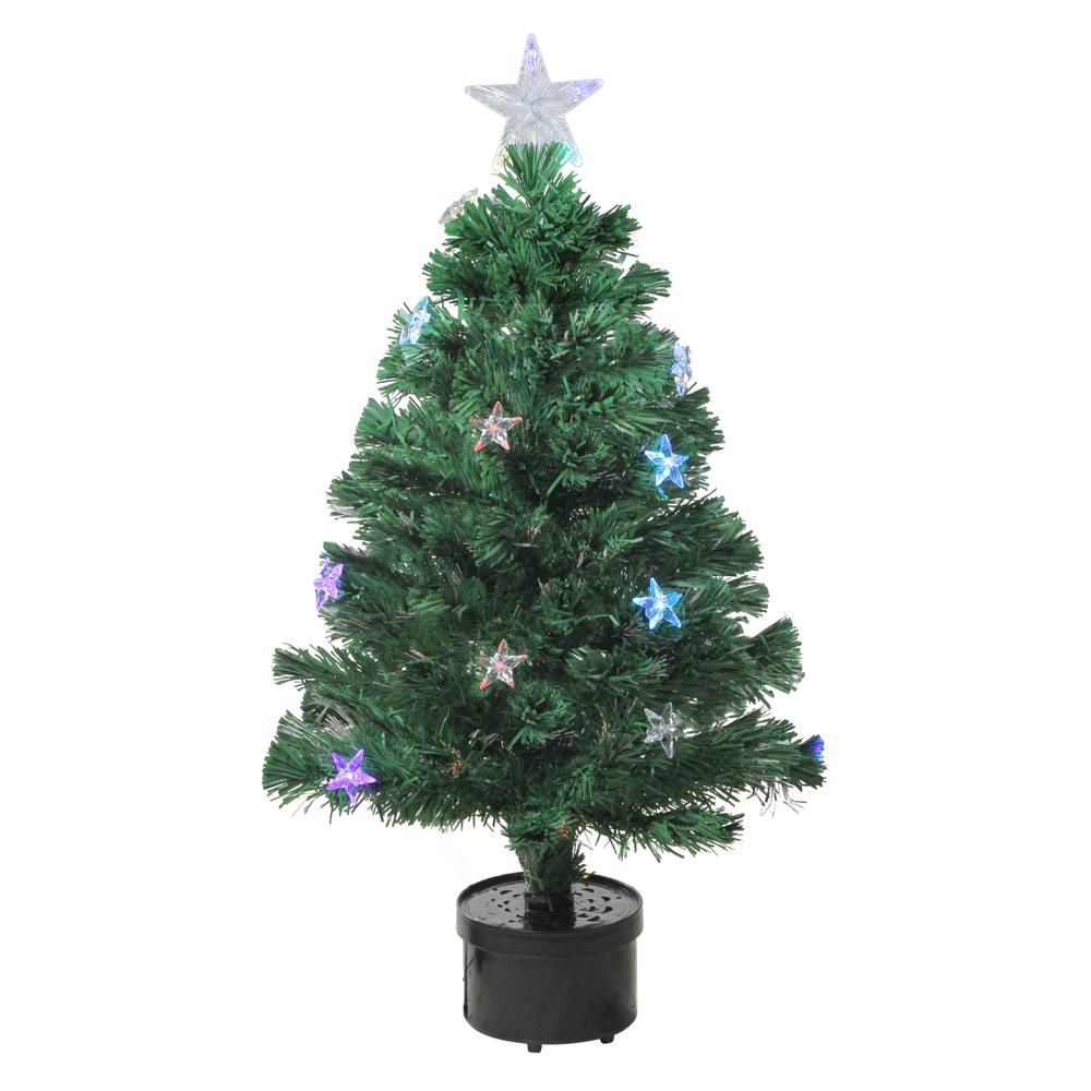 3' Pre-Lit Color Changing Fiber Optic Christmas Tree with Stars. Picture 1