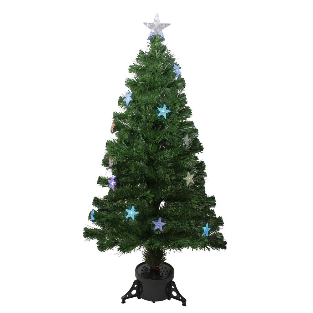 4' Pre-lit Potted Medium Pine Color Changing Star Artificial Christmas Tree - Multi-Color Fiber Optic LED Lights. Picture 1
