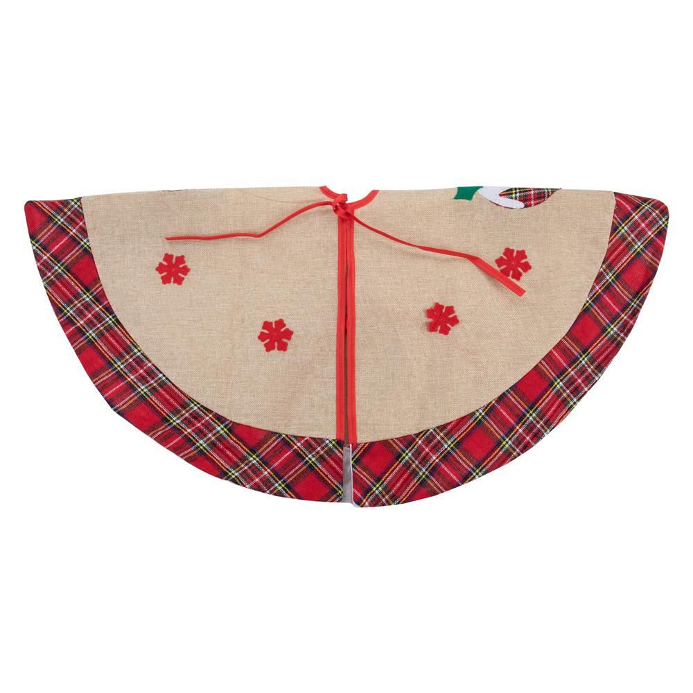 48" Burlap Plaid Tree Skirt with Christmas Puddings. Picture 5