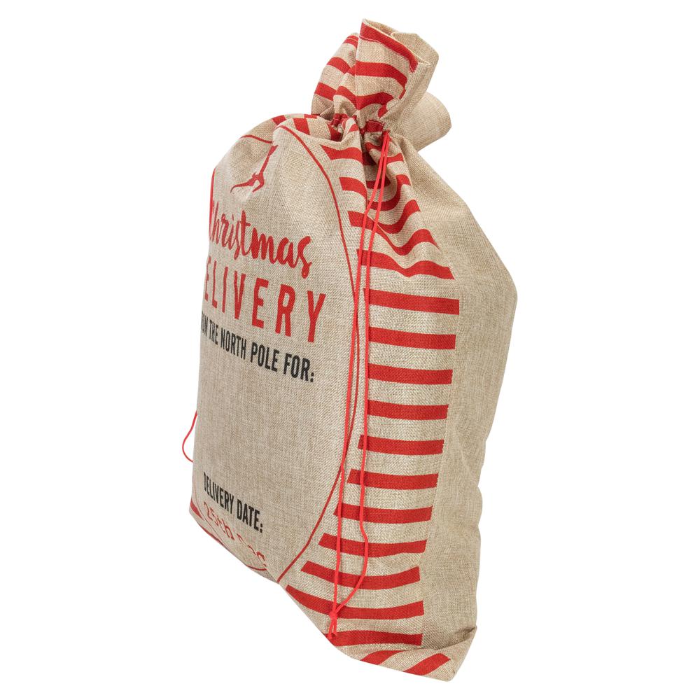 27" Beige and Red Striped "Christmas Delivery" Tie Gift Bag. Picture 3