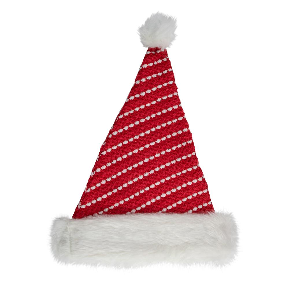 17" Red and White Striped Santa Hat With Pom Pom. Picture 1