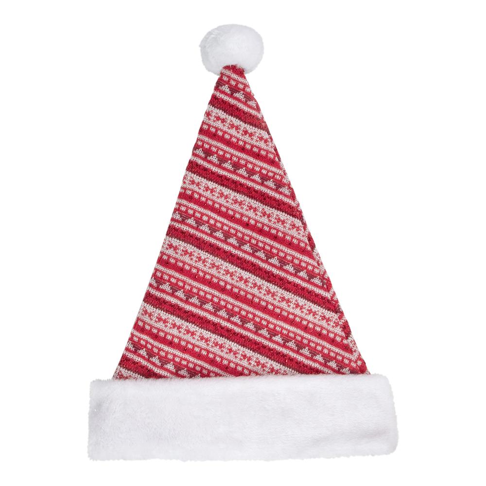 17" Red and White Nordic Striped Santa Hat With Pom Pom. Picture 1