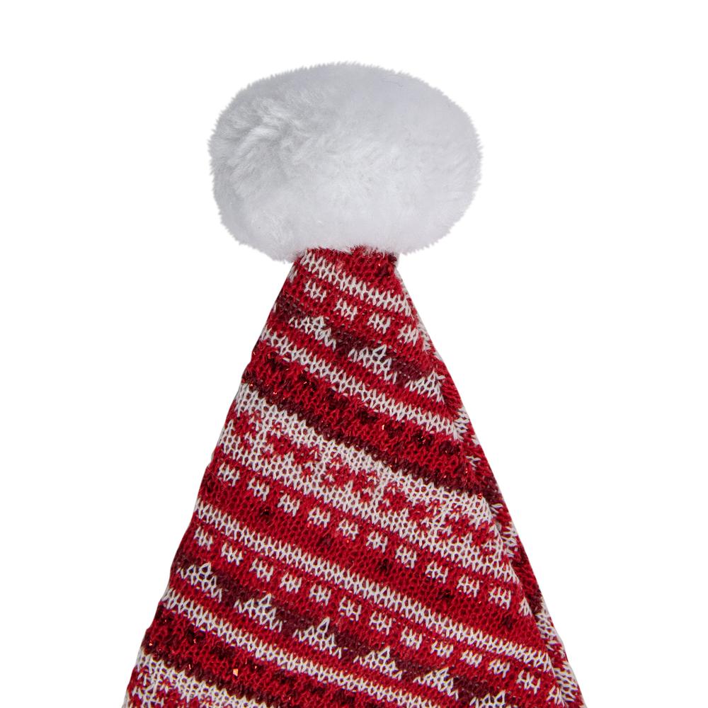 17" Red and White Nordic Striped Santa Hat With Pom Pom. Picture 2