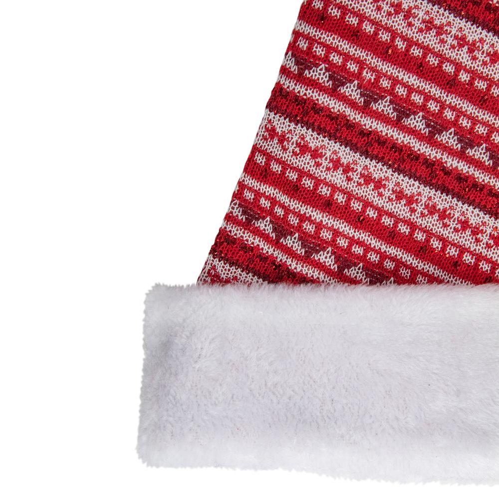 17" Red and White Nordic Striped Santa Hat With Pom Pom. Picture 3