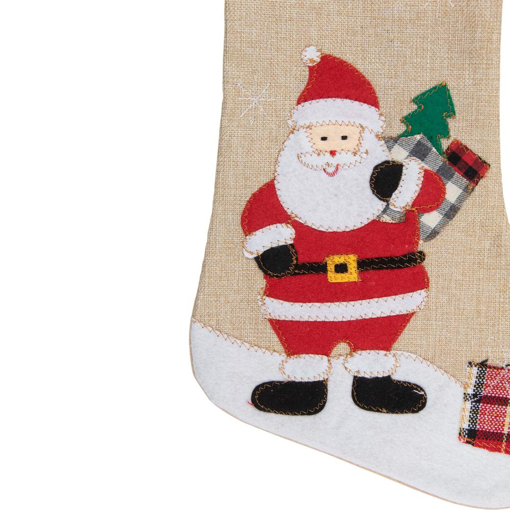 19" Beige and Red Burlap "Merry Christmas" Santa Christmas Stocking. Picture 3