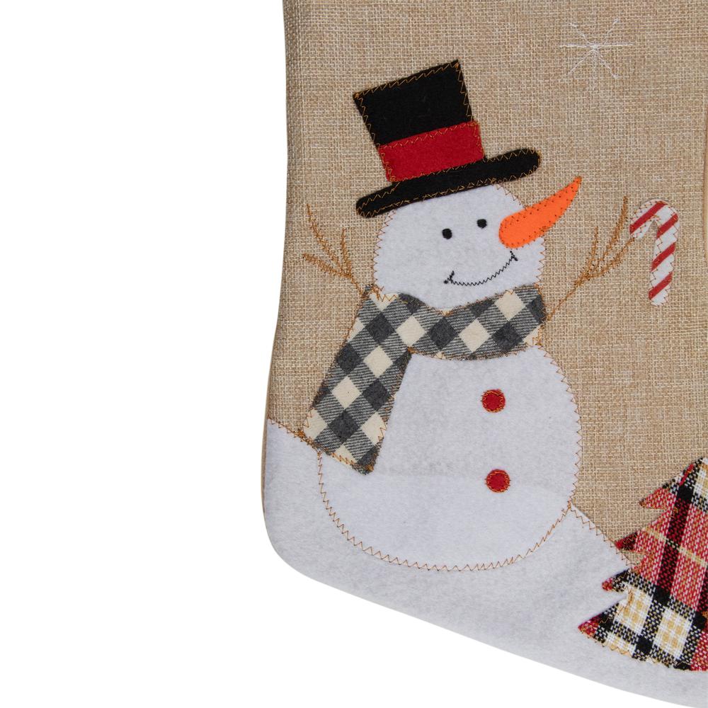 19" Beige and Red Burlap "Merry Christmas" Snowman Christmas Stocking. Picture 3