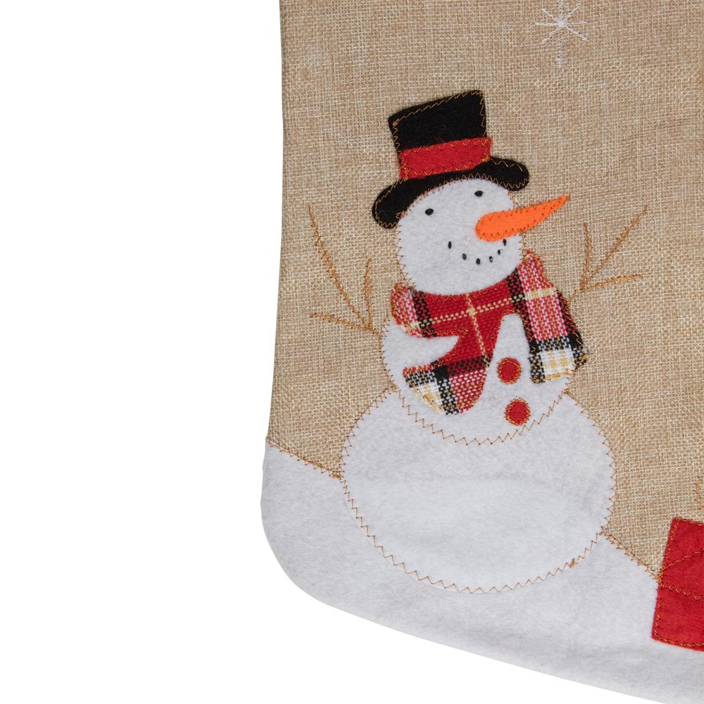 19" Beige and Red Burlap "Let It Snow" Snowman Christmas Stocking. Picture 3