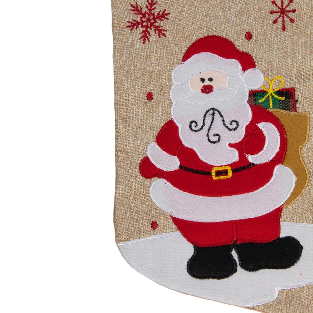 19" Burlap Standing Santa With Present Bag Christmas Stocking. Picture 3