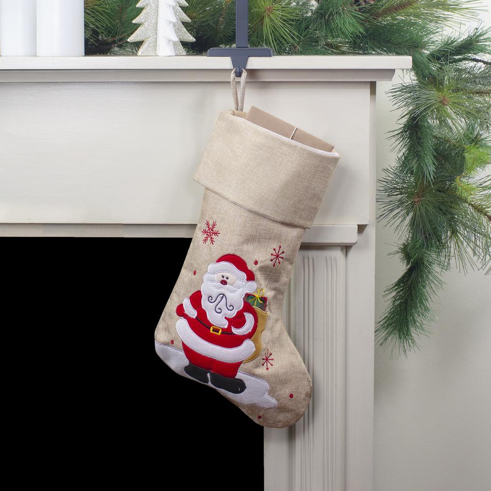 19" Burlap Standing Santa With Present Bag Christmas Stocking. Picture 2