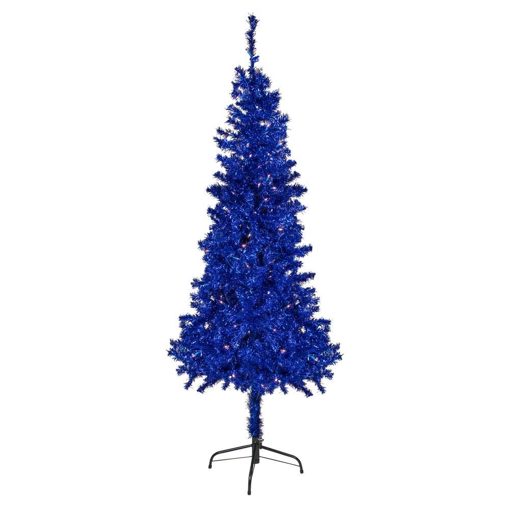 6' Pre-Lit Blue Artificial Tinsel Christmas Tree  Clear Lights. Picture 1